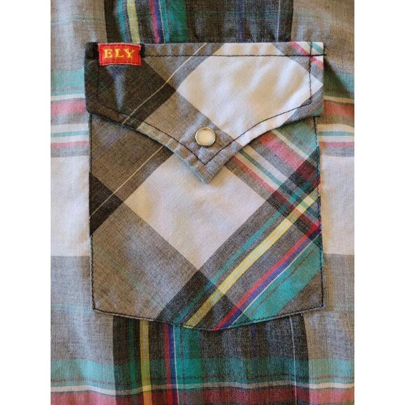 Mens Ely Plains Big Man Western Shirt Size 2X Pearl Snap Plaid Short Sleeve XXL - Picture 4 of 5